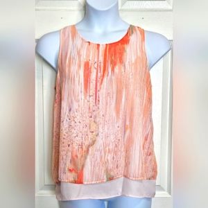 Apt.9, paint splatter, sleeveless, layered blouse, with keyhole back. Size M